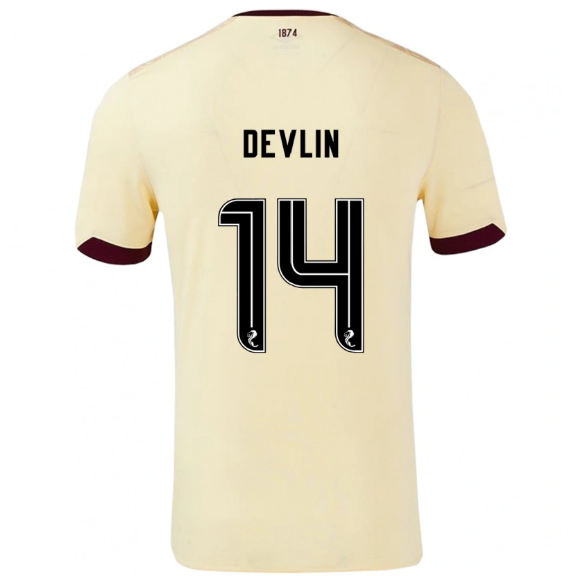 Danxen Uomo Maglia Cammy Devlin #14 Crema Borgogna Kit Gara Away 2024/25 Maglietta