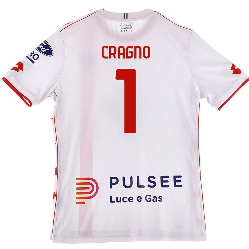 Danxen Uomo Maglia Alessio Cragno #1 Bianco Rosso Kit Gara Away 2024/25 Maglietta