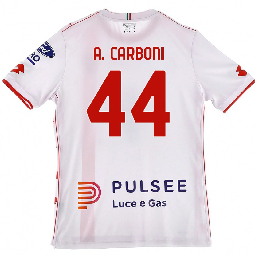 Danxen Uomo Maglia Andrea Carboni #44 Bianco Rosso Kit Gara Away 2024/25 Maglietta