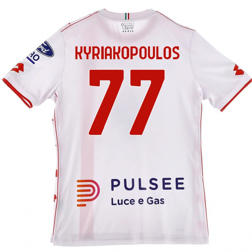 Danxen Uomo Maglia Georgios Kyriakopoulos #77 Bianco Rosso Kit Gara Away 2024/25 Maglietta