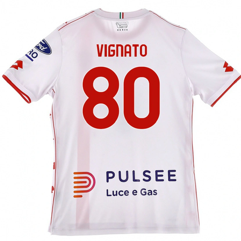 Danxen Uomo Maglia Samuele Vignato #80 Bianco Rosso Kit Gara Away 2024/25 Maglietta