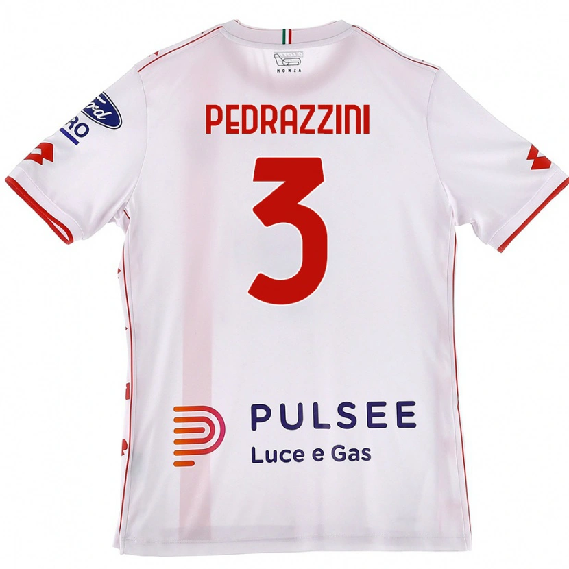 Danxen Uomo Maglia Carlo Pedrazzini #3 Bianco Rosso Kit Gara Away 2024/25 Maglietta