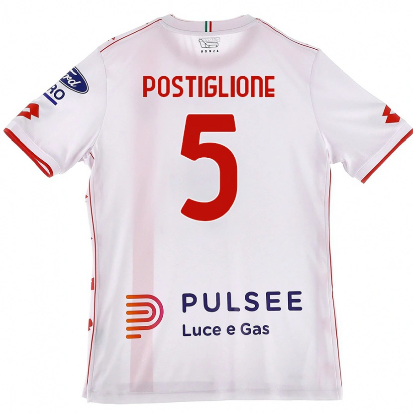 Danxen Uomo Maglia Nicolò Postiglione #5 Bianco Rosso Kit Gara Away 2024/25 Maglietta