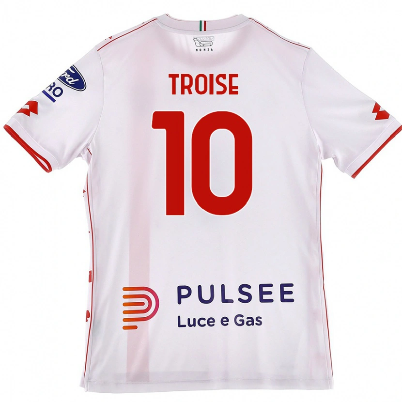 Danxen Uomo Maglia Antonio Troise #10 Bianco Rosso Kit Gara Away 2024/25 Maglietta