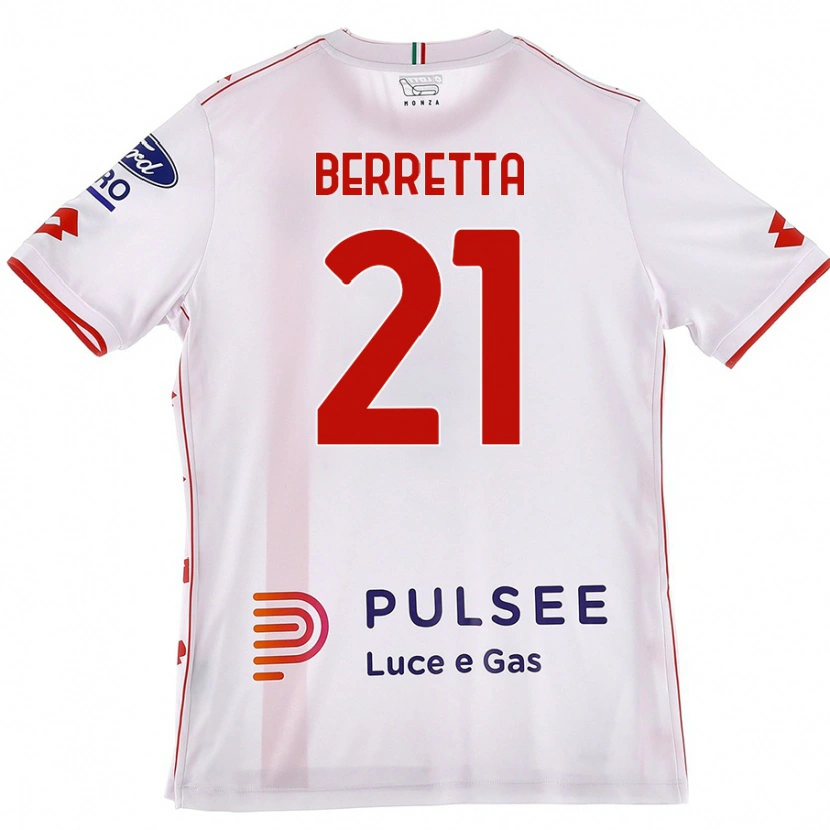 Danxen Uomo Maglia Alessandro Berretta #21 Bianco Rosso Kit Gara Away 2024/25 Maglietta