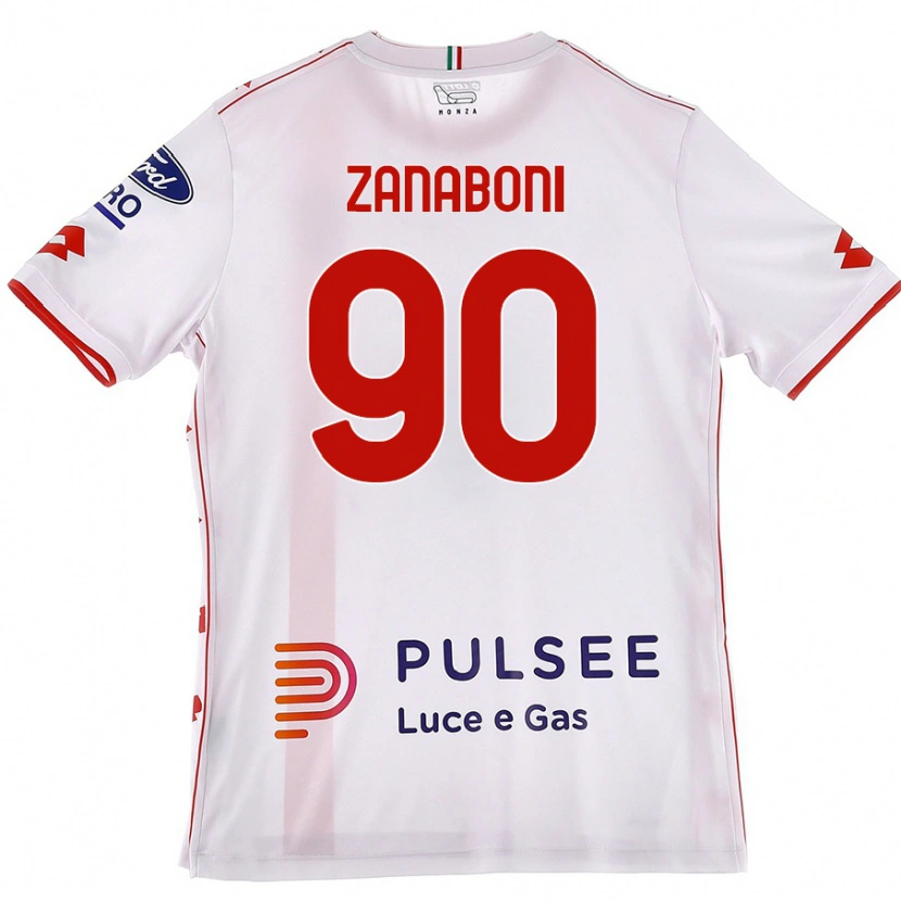Danxen Uomo Maglia Emanuele Zanaboni #90 Bianco Rosso Kit Gara Away 2024/25 Maglietta