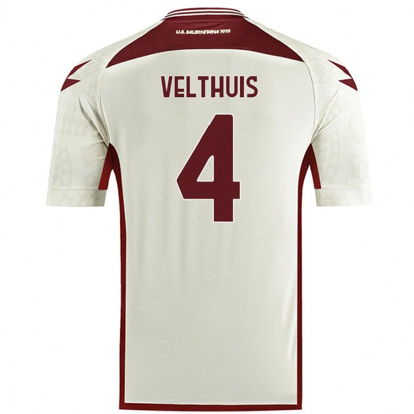 Danxen Uomo Maglia Tijs Velthuis #4 Colore Crema Kit Gara Away 2024/25 Maglietta