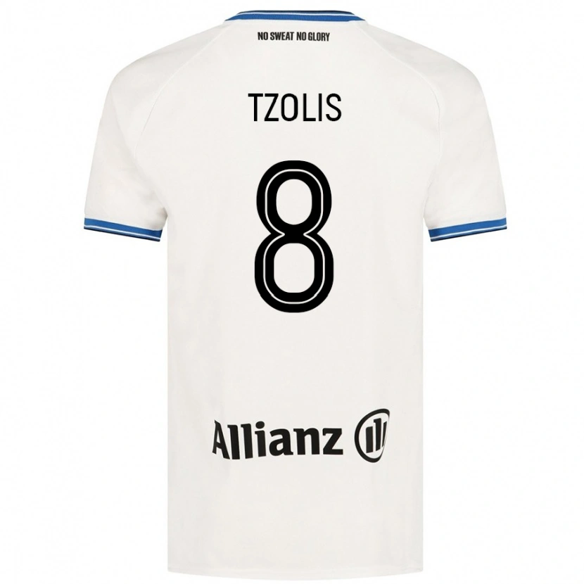 Danxen Uomo Maglia Christos Tzolis #8 Bianco Kit Gara Away 2024/25 Maglietta