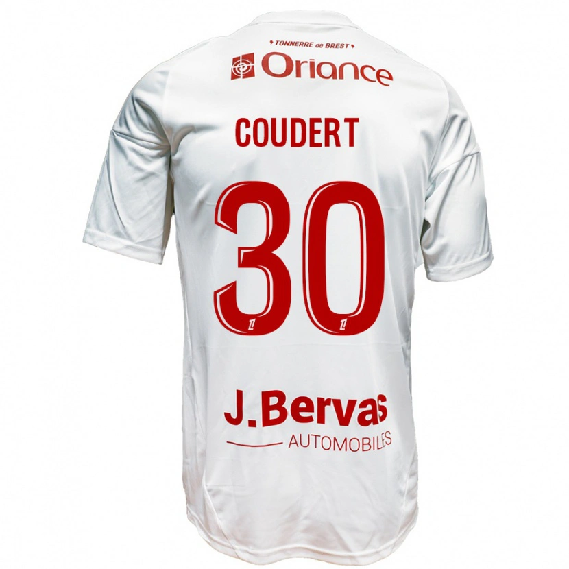 Danxen Uomo Maglia Grégoire Coudert #30 Bianco Rosso Kit Gara Away 2024/25 Maglietta