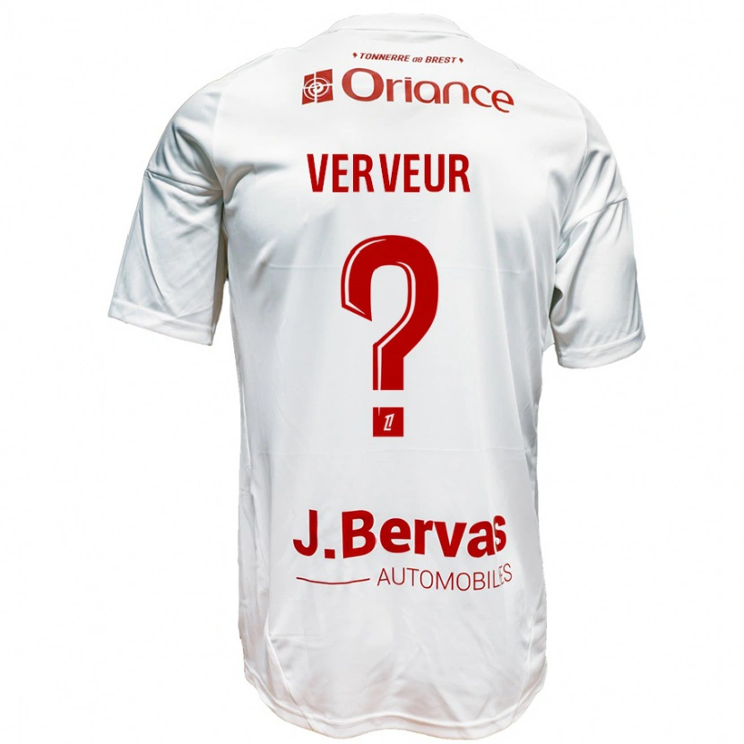 Danxen Uomo Maglia Titouan Verveur #0 Bianco Rosso Kit Gara Away 2024/25 Maglietta