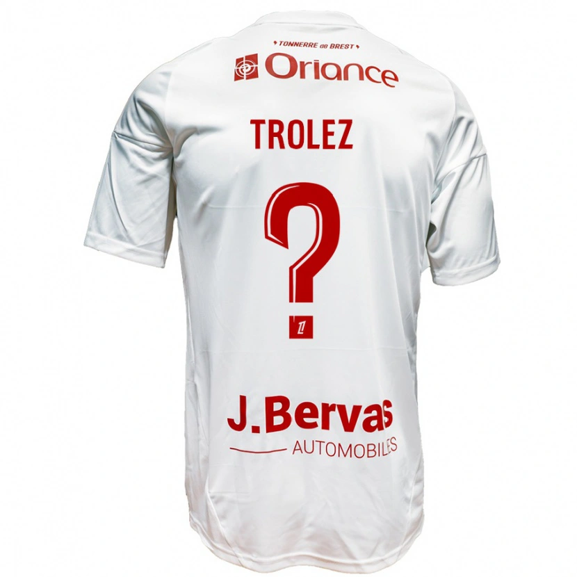 Danxen Uomo Maglia Loann Trolez #0 Bianco Rosso Kit Gara Away 2024/25 Maglietta