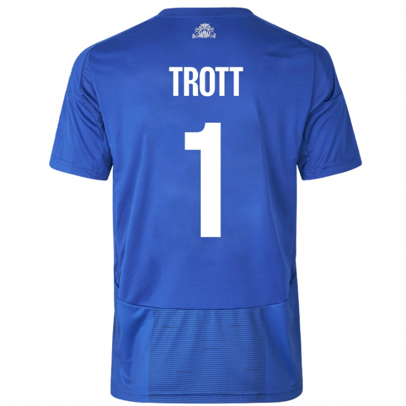 Danxen Uomo Maglia Nathan Trott #1 Bianco Blu Kit Gara Away 2024/25 Maglietta