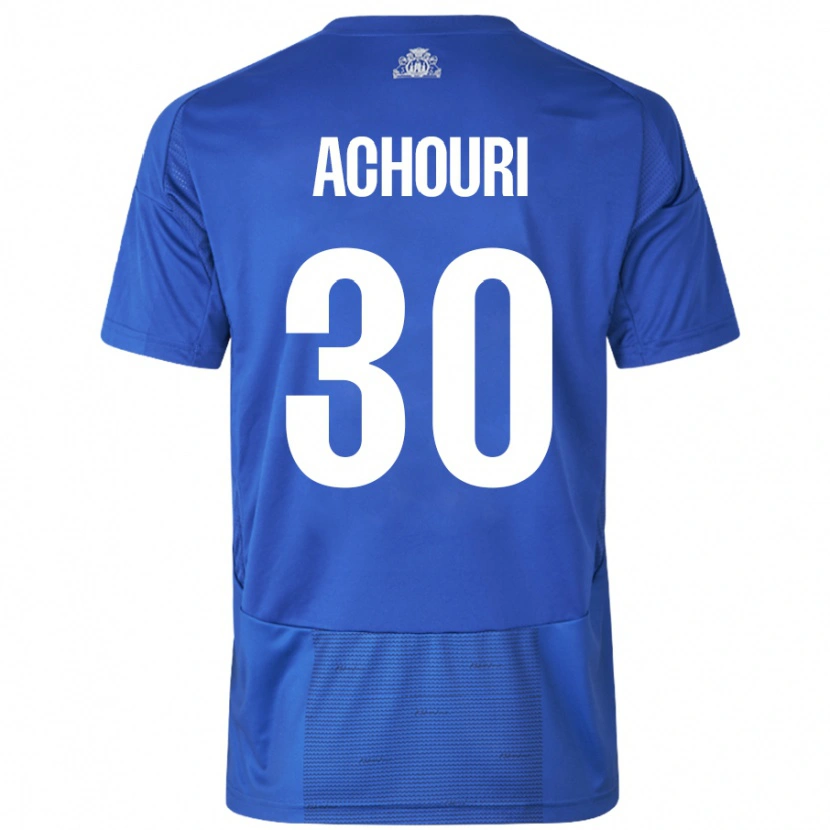 Danxen Uomo Maglia Elias Achouri #30 Bianco Blu Kit Gara Away 2024/25 Maglietta