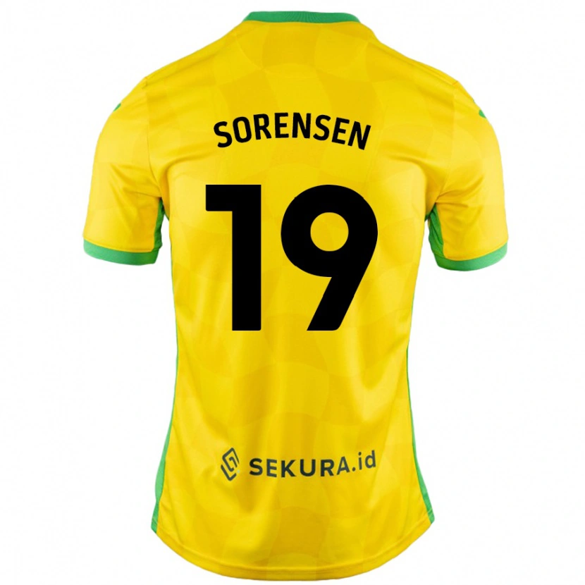 Danxen Donna Maglia Jacob Lungi Sørensen #19 Giallo Verde Kit Gara Home 2024/25 Maglietta