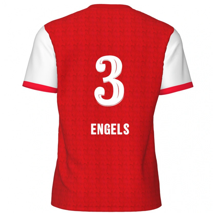 Danxen Donna Maglia Björn Engels #3 Rosso Bianco Kit Gara Home 2024/25 Maglietta
