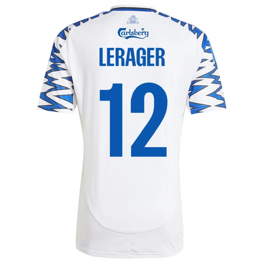 Danxen Donna Maglia Lukas Lerager #12 Bianco Azzurro Kit Gara Home 2024/25 Maglietta