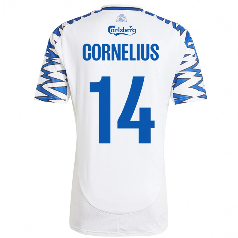 Danxen Donna Maglia Andreas Cornelius #14 Bianco Azzurro Kit Gara Home 2024/25 Maglietta