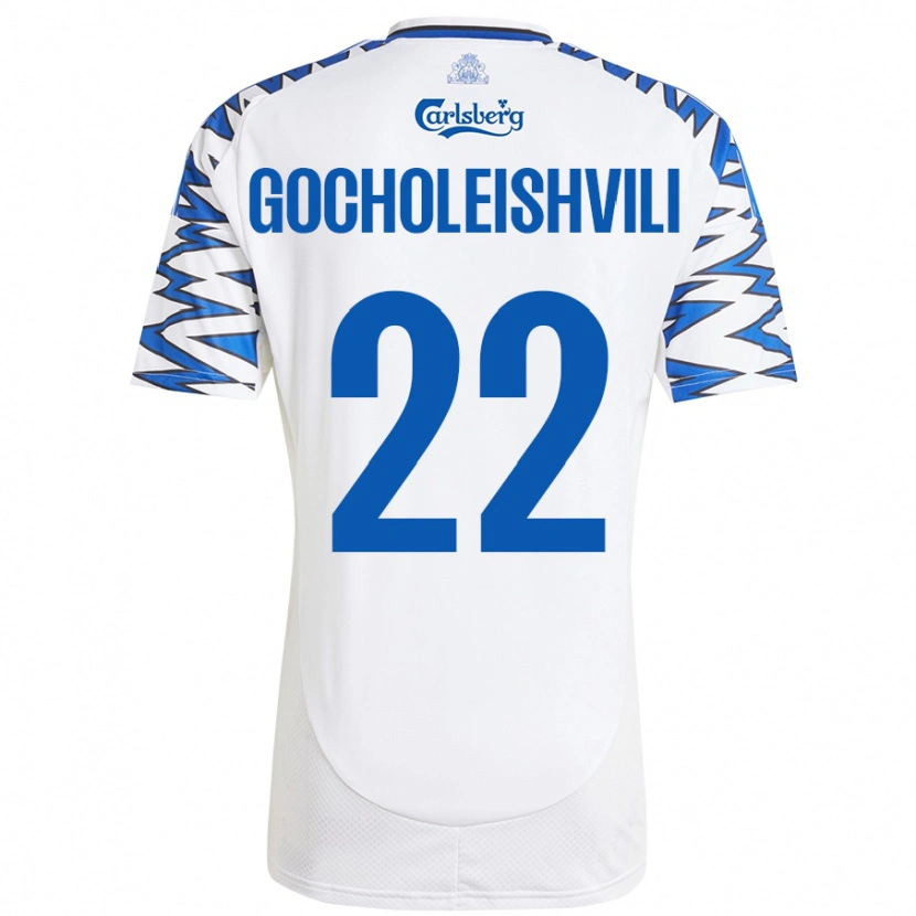 Danxen Donna Maglia Giorgi Gocholeishvili #22 Bianco Azzurro Kit Gara Home 2024/25 Maglietta