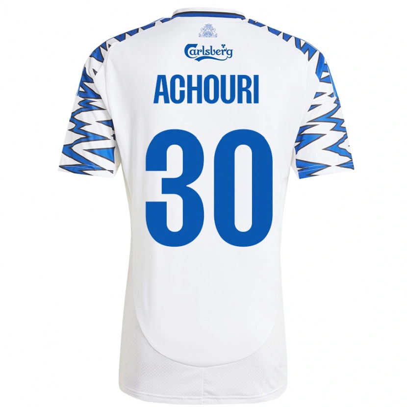Danxen Donna Maglia Elias Achouri #30 Bianco Azzurro Kit Gara Home 2024/25 Maglietta
