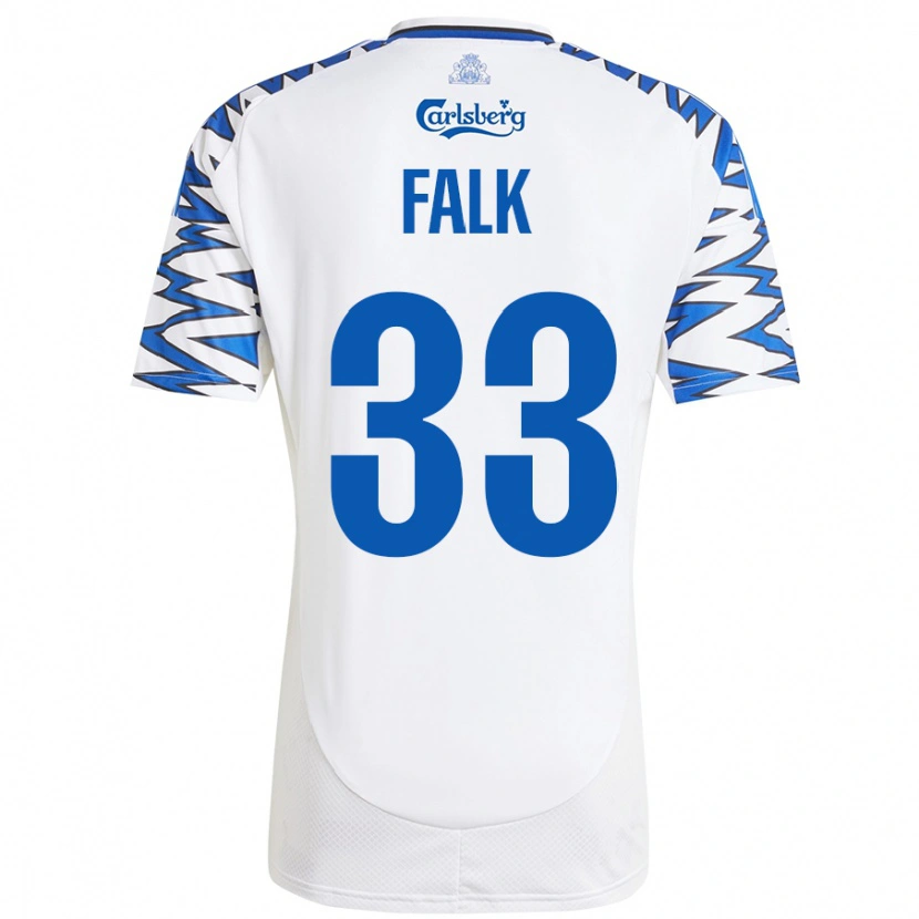 Danxen Donna Maglia Rasmus Falk #33 Bianco Azzurro Kit Gara Home 2024/25 Maglietta