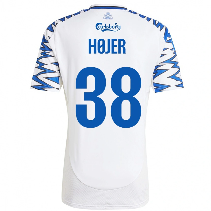 Danxen Donna Maglia Oliver Højer #38 Bianco Azzurro Kit Gara Home 2024/25 Maglietta