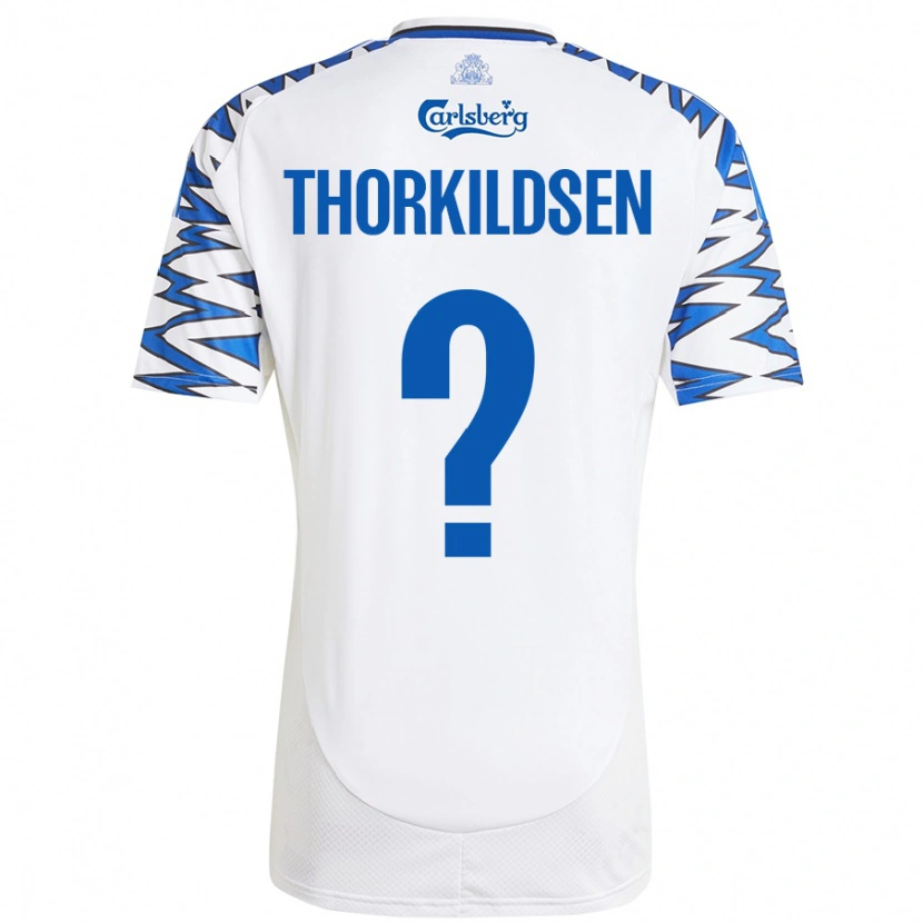 Danxen Donna Maglia Elias Thorkildsen #0 Bianco Azzurro Kit Gara Home 2024/25 Maglietta