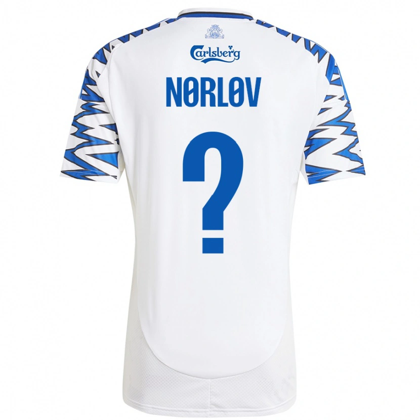 Danxen Donna Maglia William Nørløv #0 Bianco Azzurro Kit Gara Home 2024/25 Maglietta