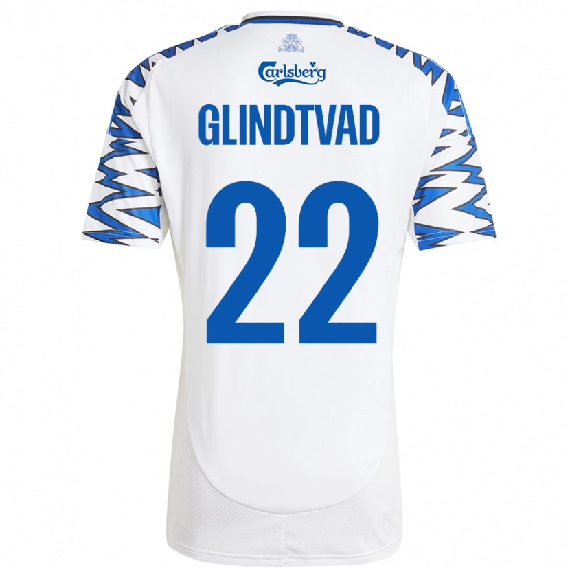 Danxen Donna Maglia William Glindtvad #22 Bianco Azzurro Kit Gara Home 2024/25 Maglietta