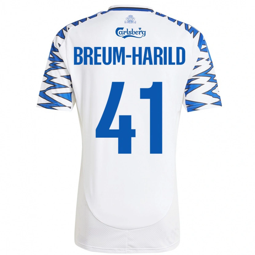 Danxen Donna Maglia Tobias Breum-Harild #41 Bianco Azzurro Kit Gara Home 2024/25 Maglietta
