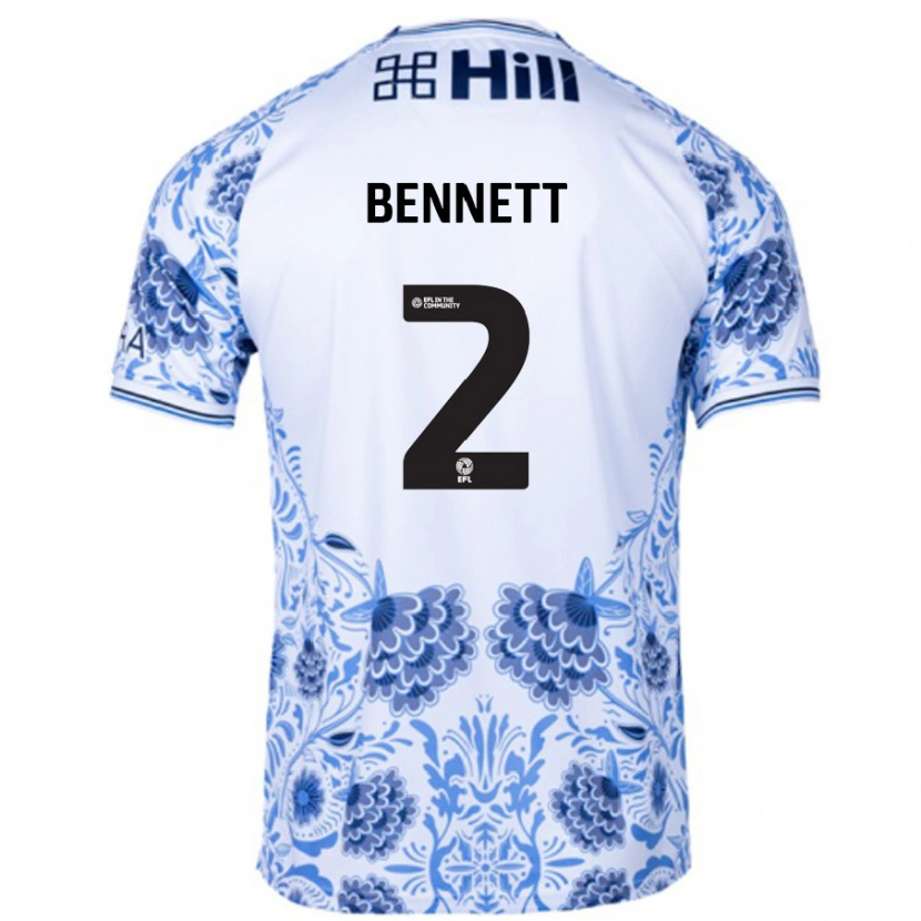 Danxen Donna Maglia Liam Bennett #2 Bianco Blu Kit Gara Away 2024/25 Maglietta