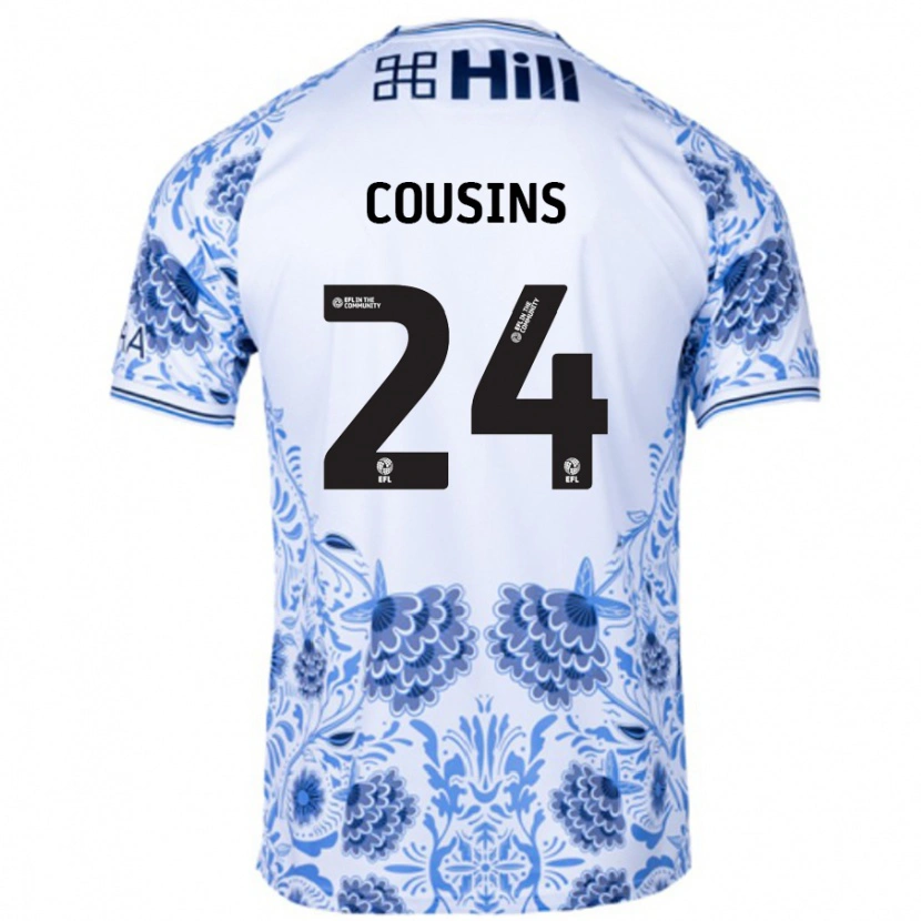 Danxen Donna Maglia Jordan Cousins #24 Bianco Blu Kit Gara Away 2024/25 Maglietta