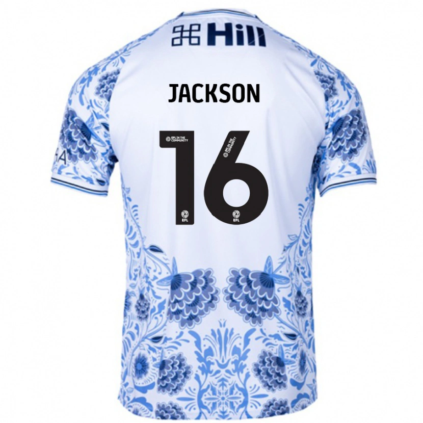 Danxen Donna Maglia Abbie Jackson #16 Bianco Blu Kit Gara Away 2024/25 Maglietta