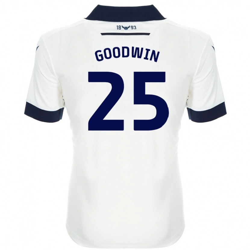 Danxen Donna Maglia Will Goodwin #25 Bianco Blu Navy Kit Gara Away 2024/25 Maglietta