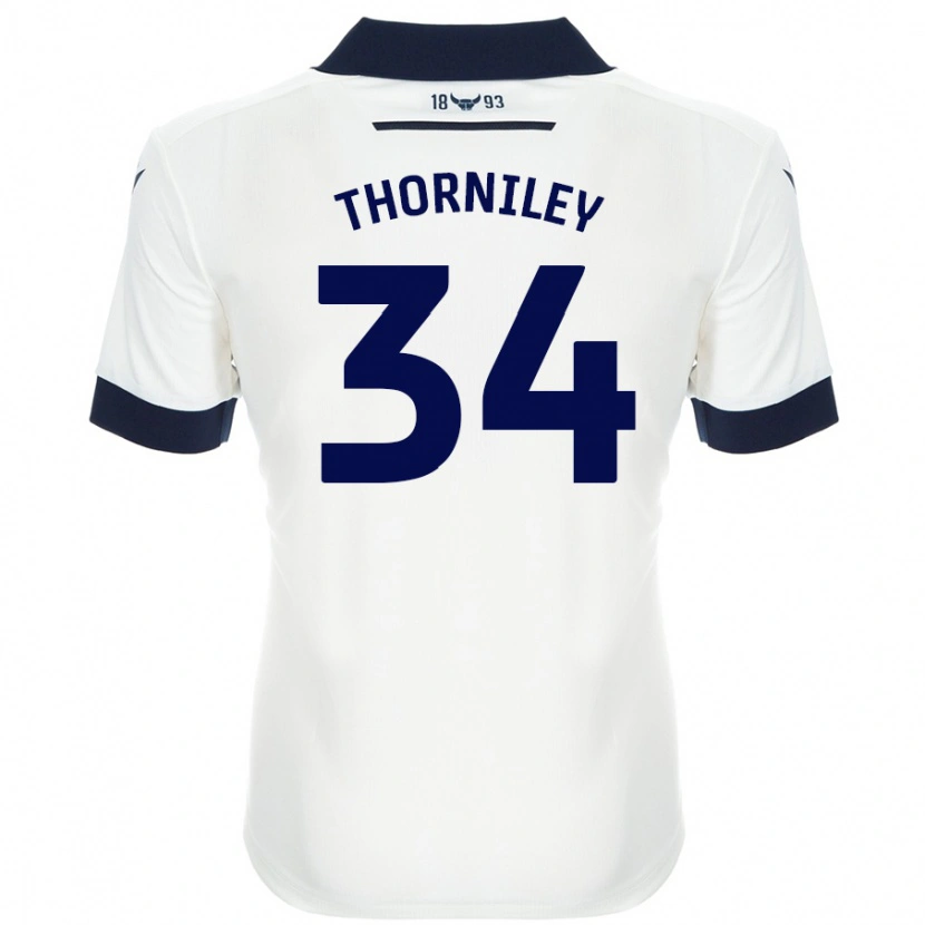 Danxen Donna Maglia Jordan Thorniley #34 Bianco Blu Navy Kit Gara Away 2024/25 Maglietta