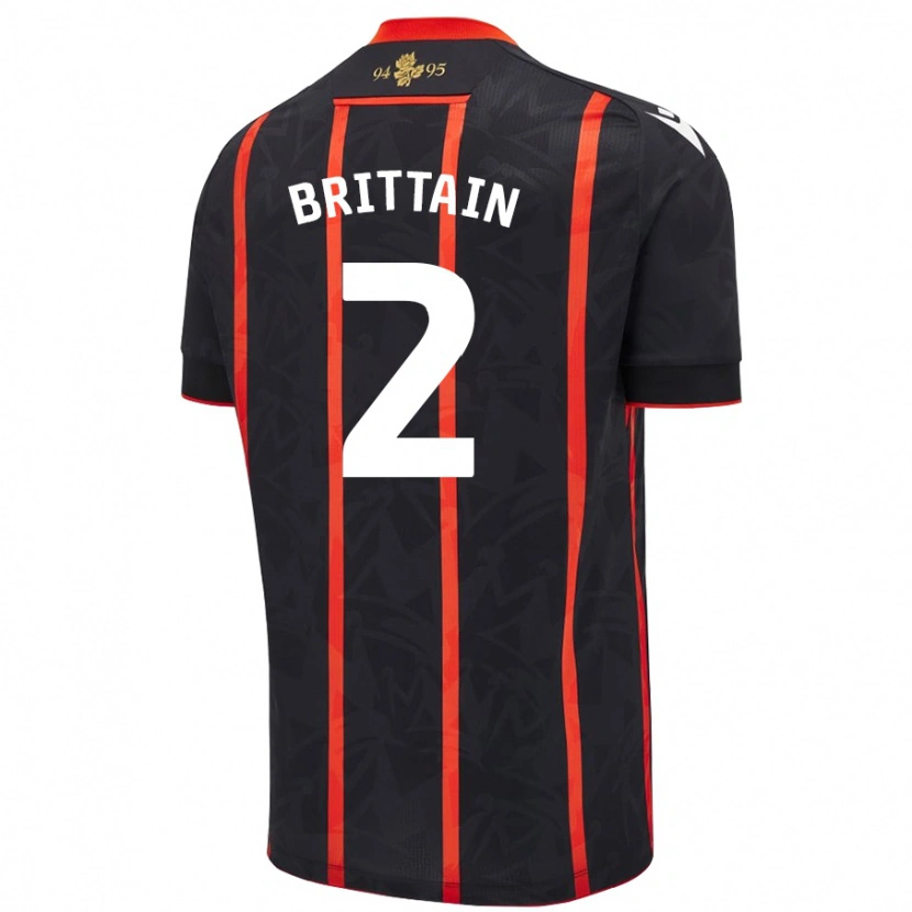 Danxen Donna Maglia Callum Brittain #2 Nero Rosso Kit Gara Away 2024/25 Maglietta
