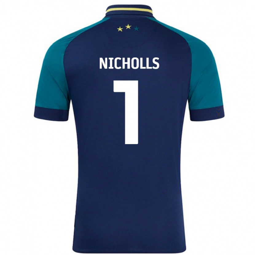 Danxen Donna Maglia Lee Nicholls #1 Blu Navy Verde Scuro Kit Gara Away 2024/25 Maglietta