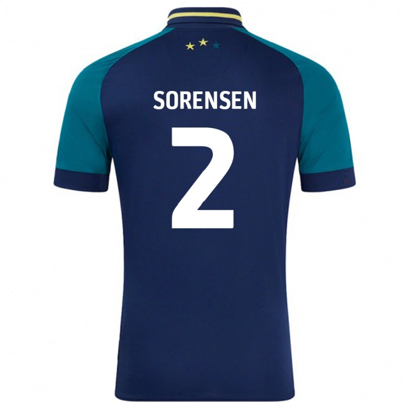 Danxen Donna Maglia Lasse Sørensen #2 Blu Navy Verde Scuro Kit Gara Away 2024/25 Maglietta