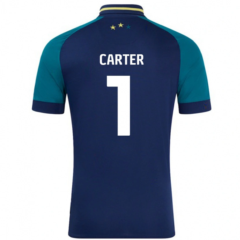 Danxen Donna Maglia Laura Carter #1 Blu Navy Verde Scuro Kit Gara Away 2024/25 Maglietta