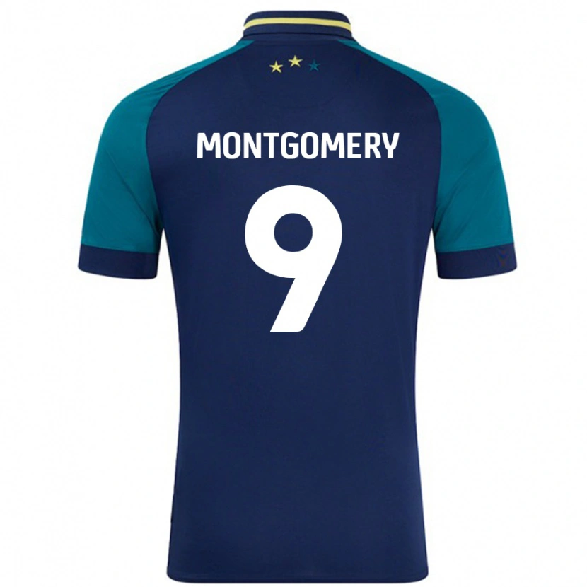 Danxen Donna Maglia Ria Montgomery #9 Blu Navy Verde Scuro Kit Gara Away 2024/25 Maglietta