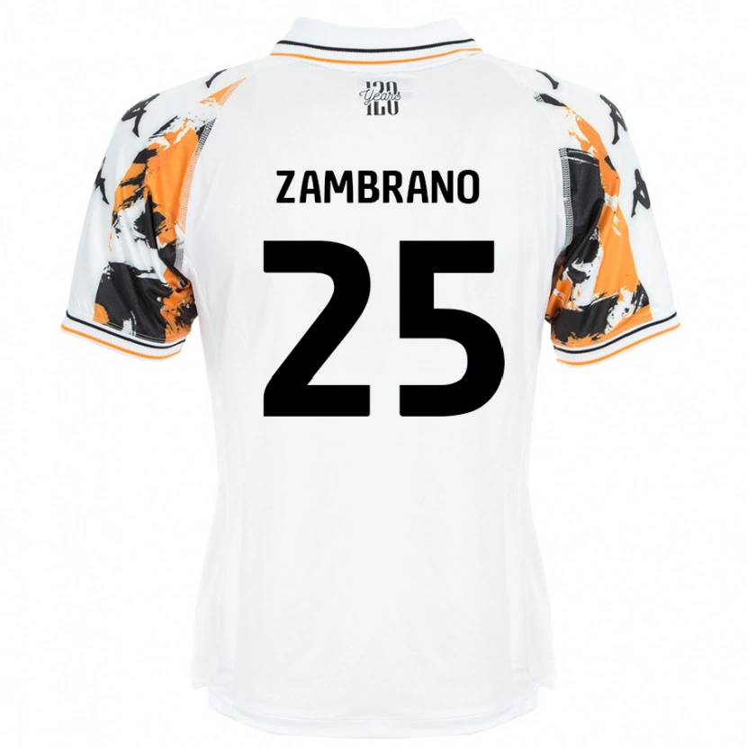 Danxen Donna Maglia Óscar Zambrano #25 Bianco Kit Gara Away 2024/25 Maglietta