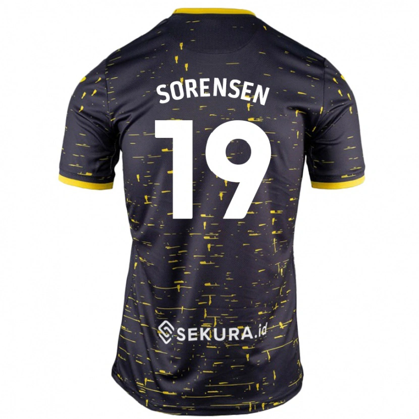 Danxen Donna Maglia Jacob Lungi Sørensen #19 Nero Giallo Kit Gara Away 2024/25 Maglietta