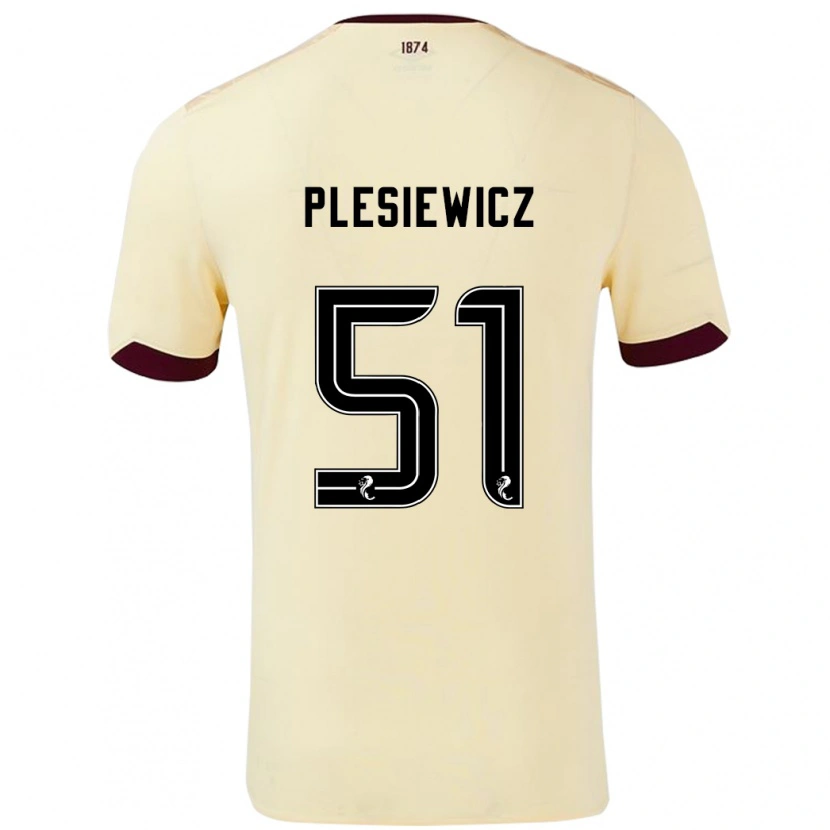 Danxen Donna Maglia Szymon Plesiewicz #51 Crema Borgogna Kit Gara Away 2024/25 Maglietta