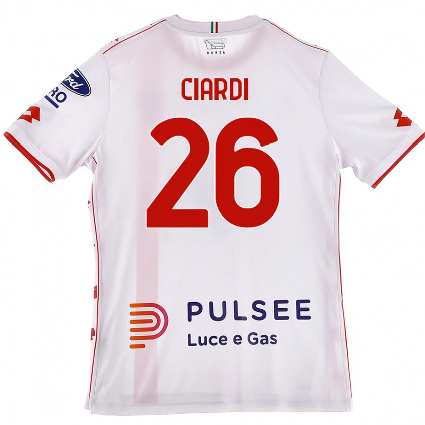 Danxen Donna Maglia Tommaso Ciardi #26 Bianco Rosso Kit Gara Away 2024/25 Maglietta
