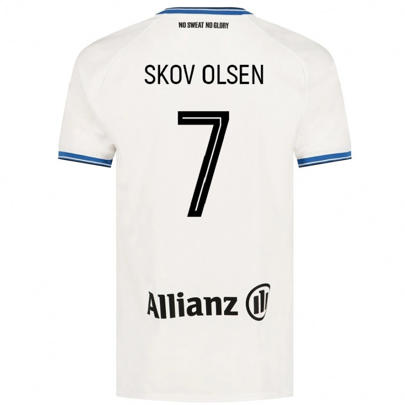 Danxen Donna Maglia Andreas Skov Olsen #7 Bianco Kit Gara Away 2024/25 Maglietta