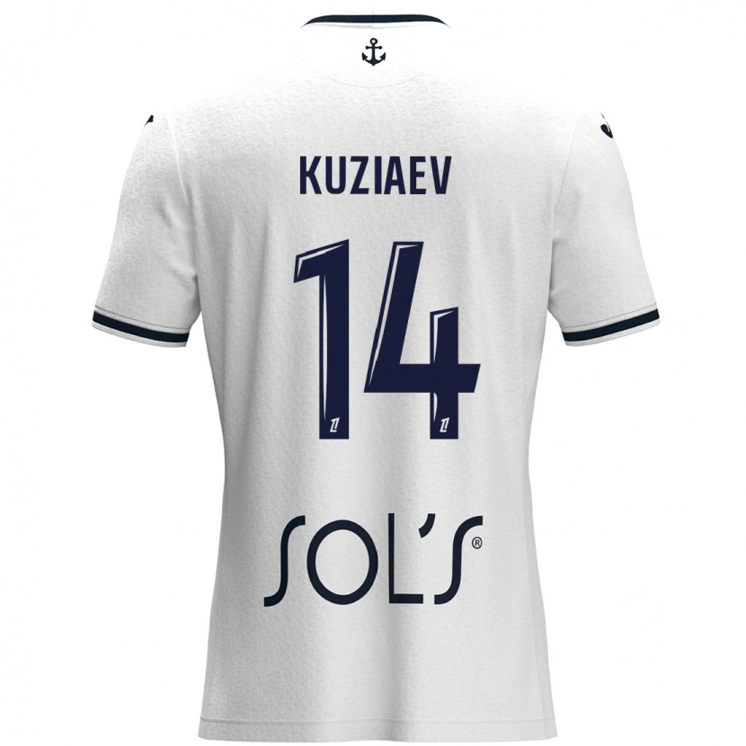 Danxen Donna Maglia Daler Kuzyaev #14 Bianco Blu Scuro Kit Gara Away 2024/25 Maglietta