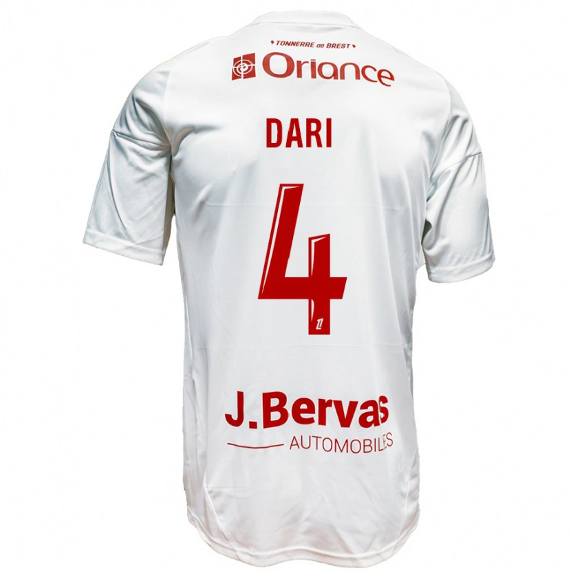 Danxen Donna Maglia Achraf Dari #4 Bianco Rosso Kit Gara Away 2024/25 Maglietta