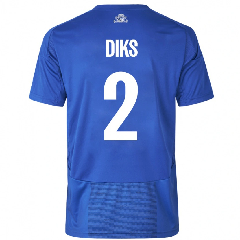 Danxen Donna Maglia Kevin Diks #2 Bianco Blu Kit Gara Away 2024/25 Maglietta