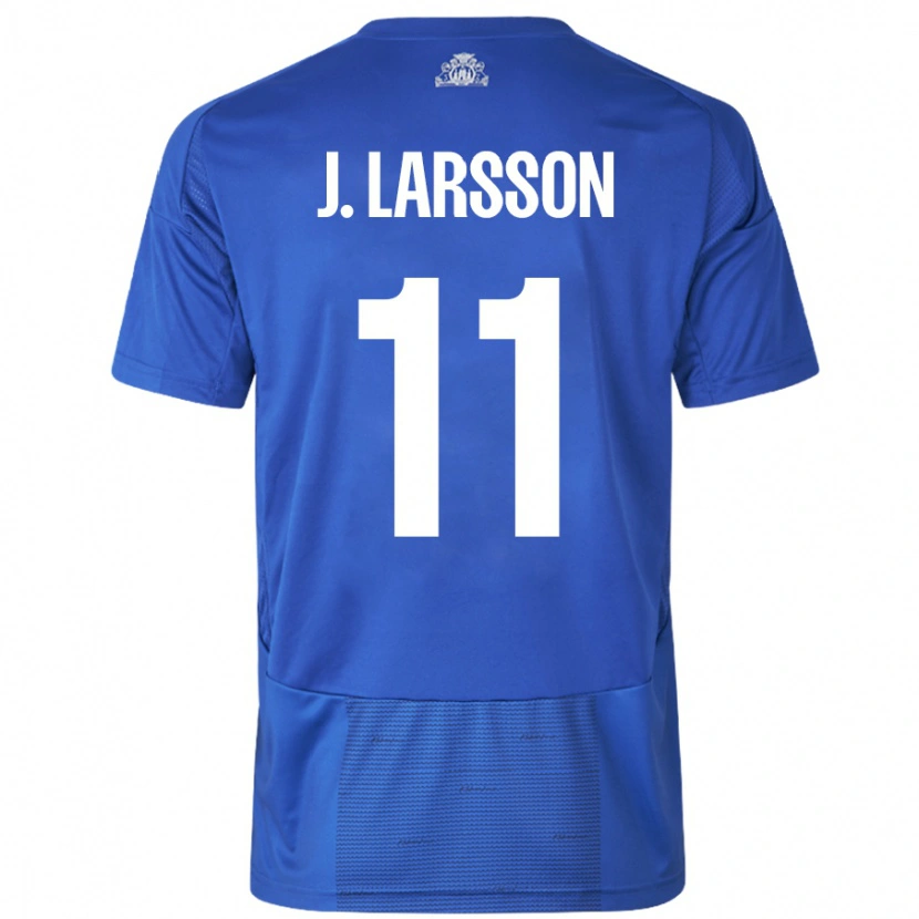 Danxen Donna Maglia Jordan Larsson #11 Bianco Blu Kit Gara Away 2024/25 Maglietta