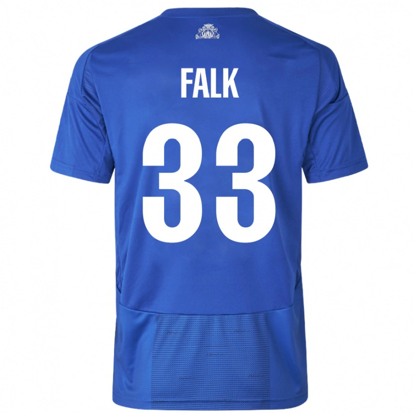 Danxen Donna Maglia Rasmus Falk #33 Bianco Blu Kit Gara Away 2024/25 Maglietta
