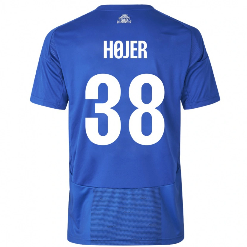 Danxen Donna Maglia Oliver Højer #38 Bianco Blu Kit Gara Away 2024/25 Maglietta